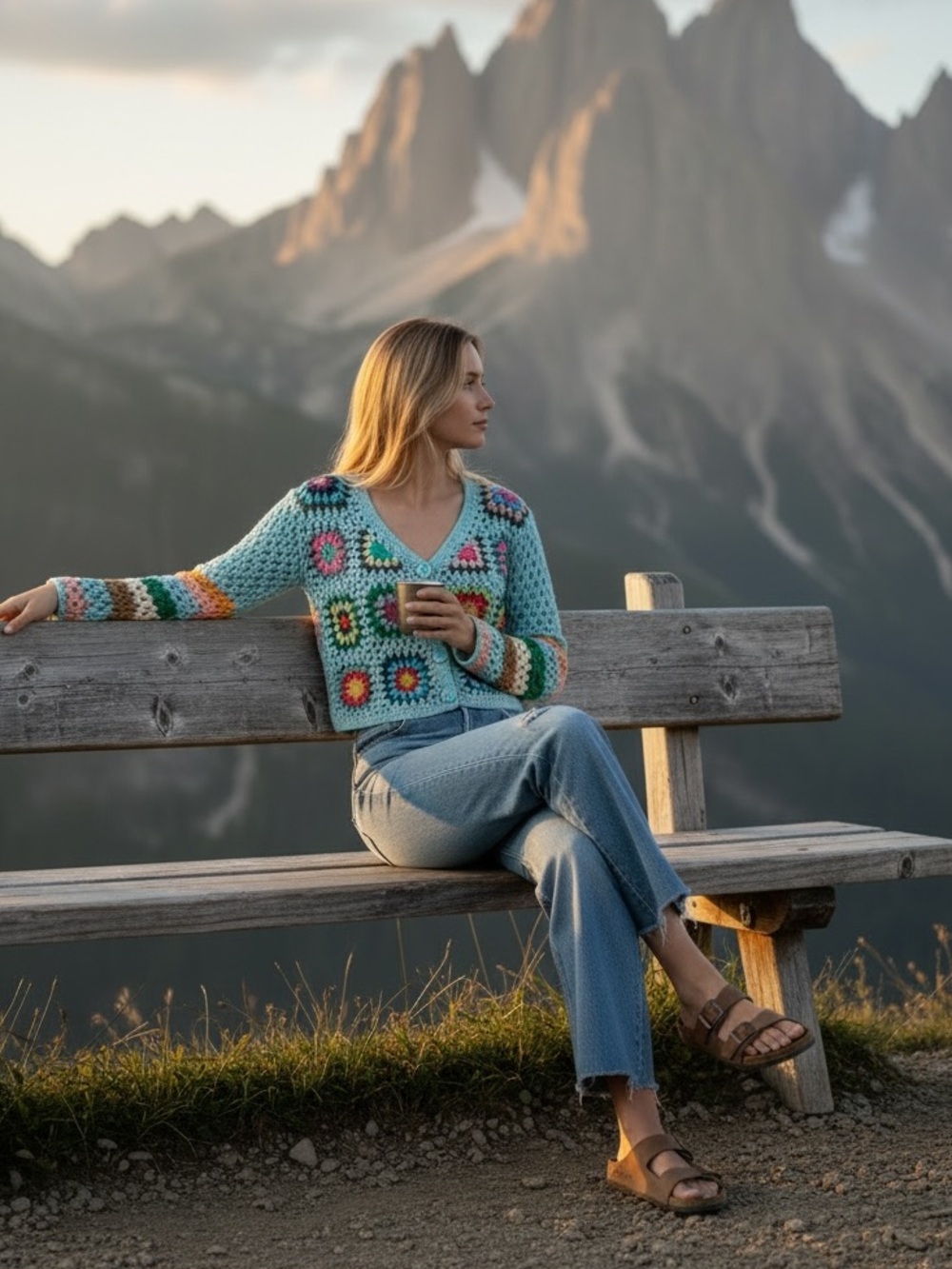 Aqua Multi-Color Crochet Button Cardigan
